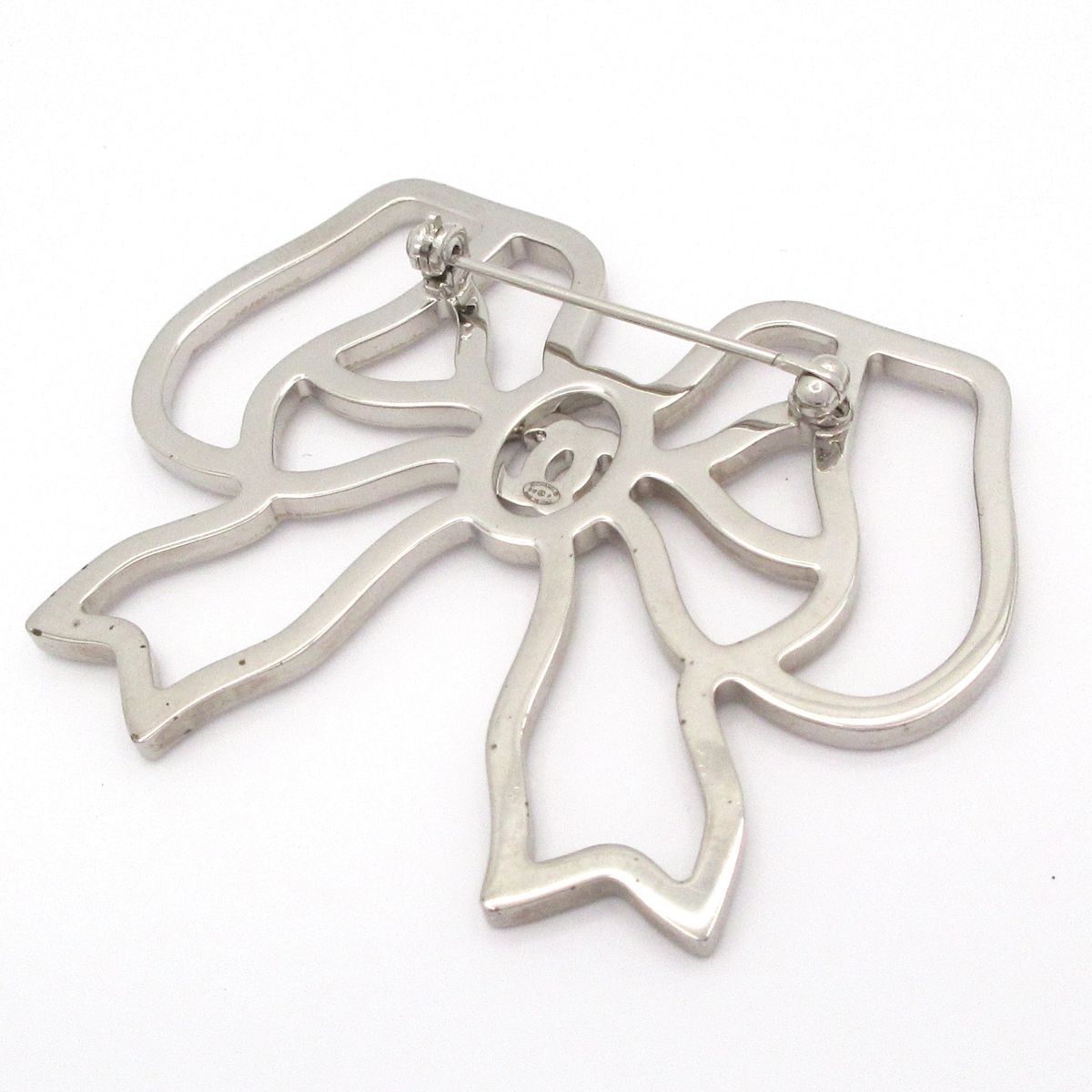 Chanel Brooch CC Logo Silver Clear Ribbon — view 2