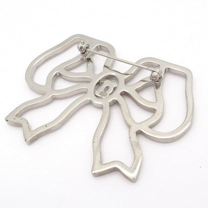 Chanel Brooch CC Logo Silver Clear Ribbon — view 2