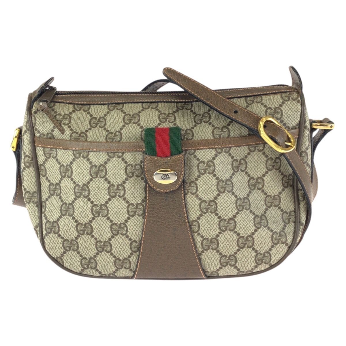 Gucci Vintage Sherry Line Beige Gold GG Supreme Canvas Shoulder Bag
