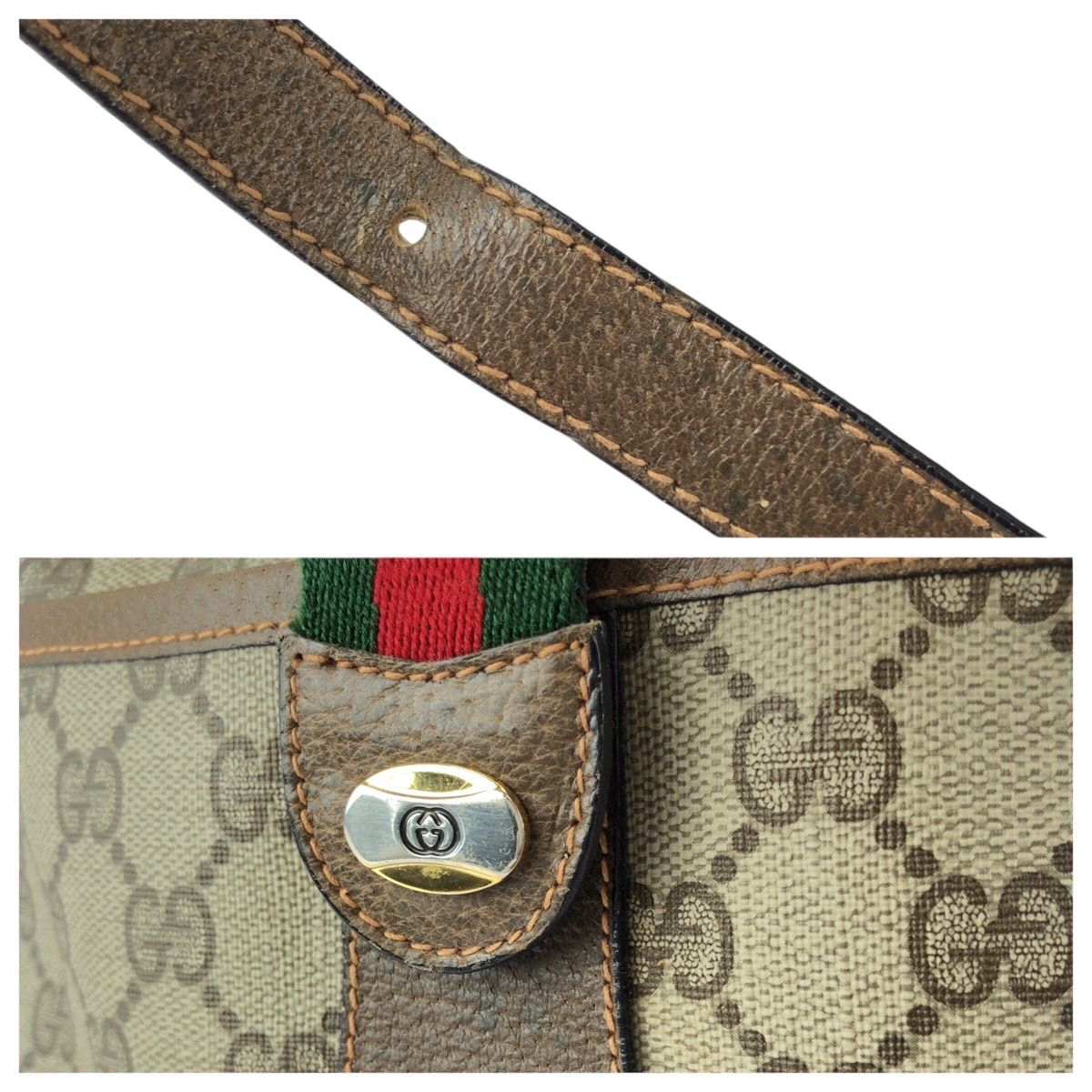 Gucci Vintage Sherry Line Beige Gold GG Supreme Canvas Shoulder Bag — view 6