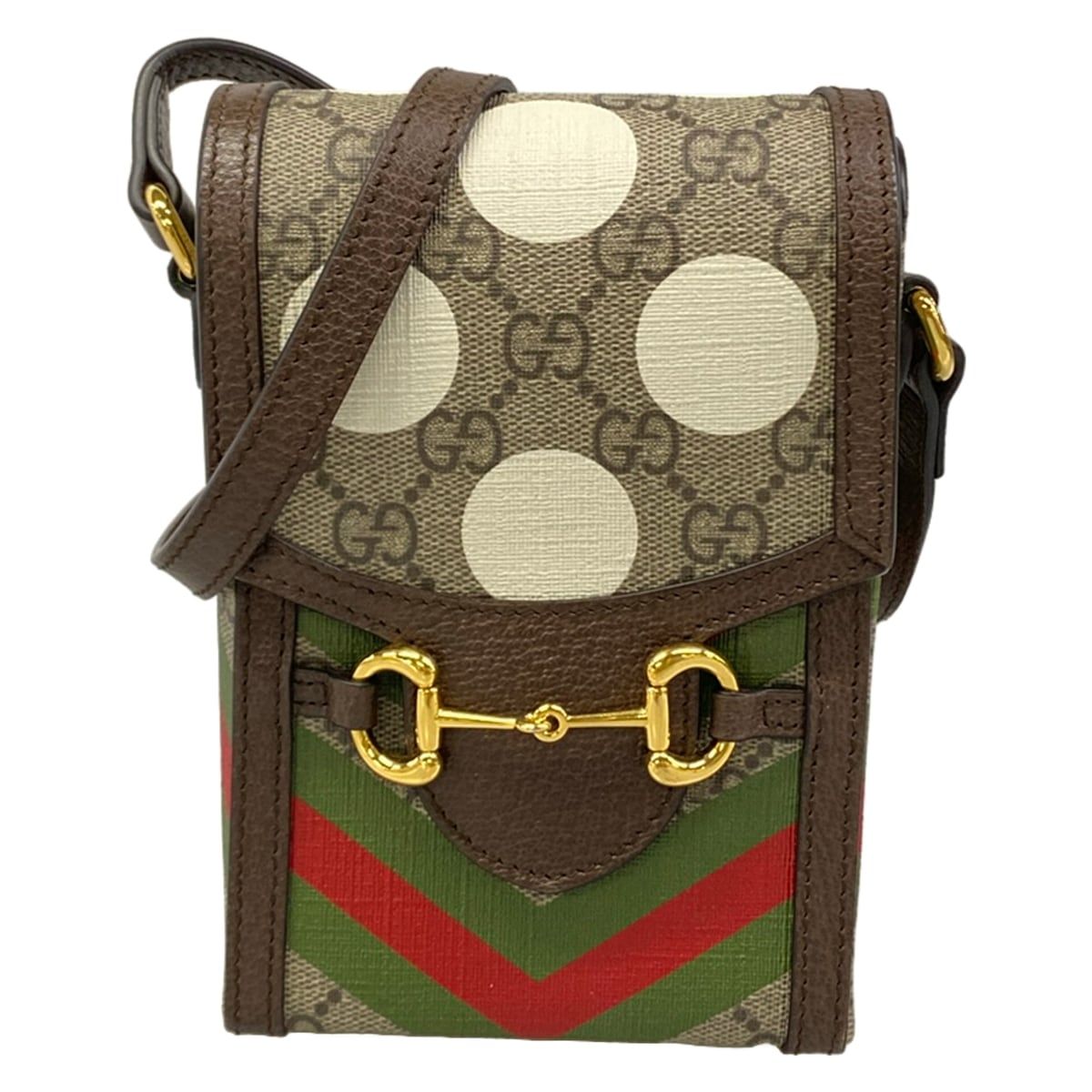 Gucci Shoulder Bag Horsebit Beige Dark Brown Multi Leather