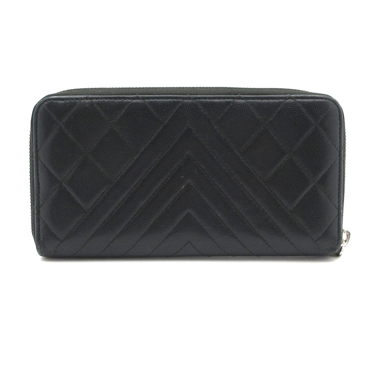 Chanel Wallet Quilted Stitch Black Zip Around Silver — view 2