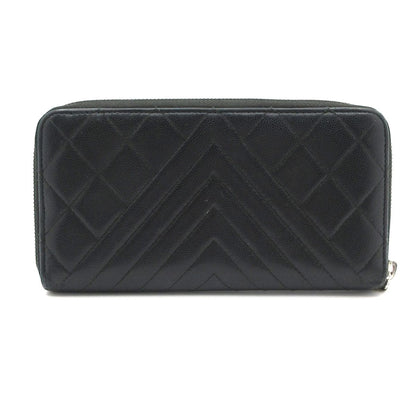 Chanel Wallet Quilted Stitch Black Zip Around Silver — view 2