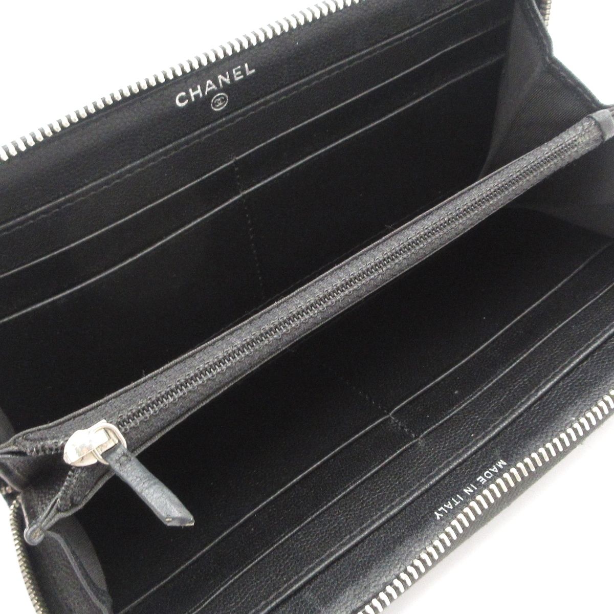 Chanel Wallet Quilted Stitch Black Zip Around Silver — view 3