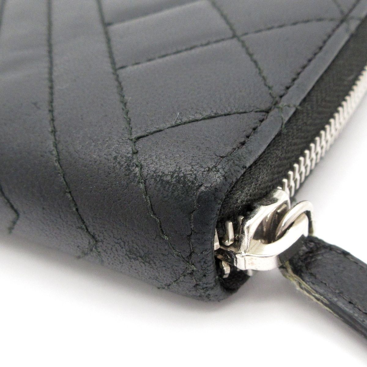 Chanel Wallet Quilted Stitch Black Zip Around Silver — view 7