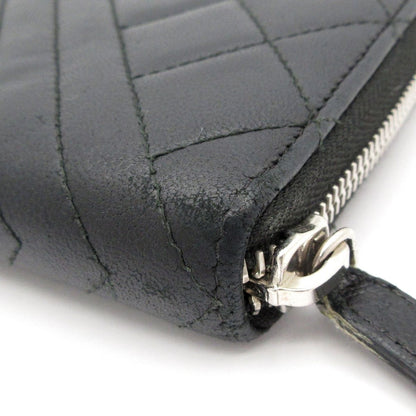Chanel Wallet Quilted Stitch Black Zip Around Silver — view 7