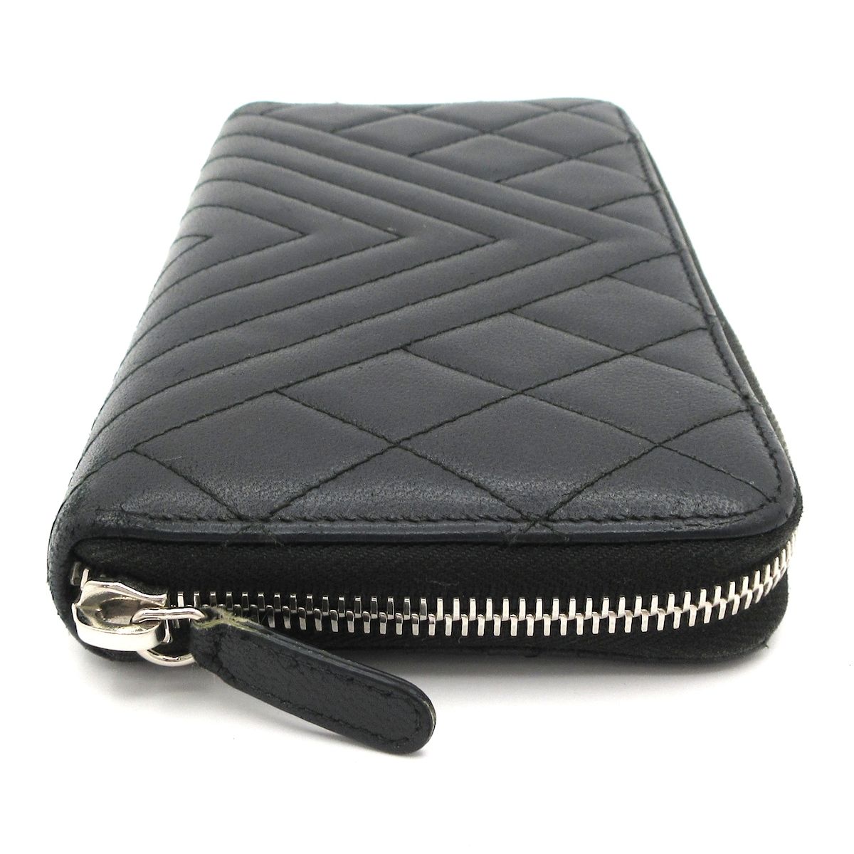 Chanel Wallet Quilted Stitch Black Zip Around Silver — view 9