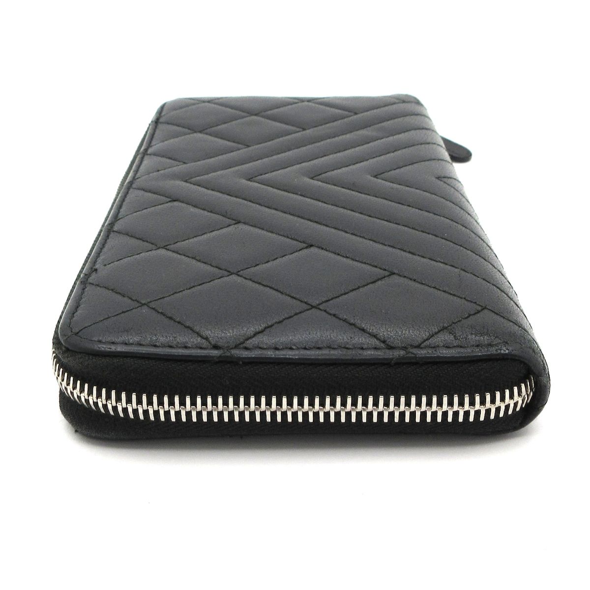 Chanel Wallet Quilted Stitch Black Zip Around Silver — view 8