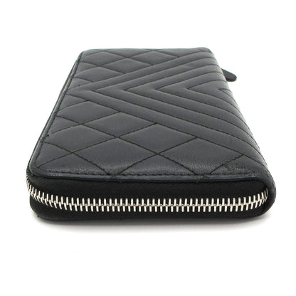 Chanel Wallet Quilted Stitch Black Zip Around Silver — view 8
