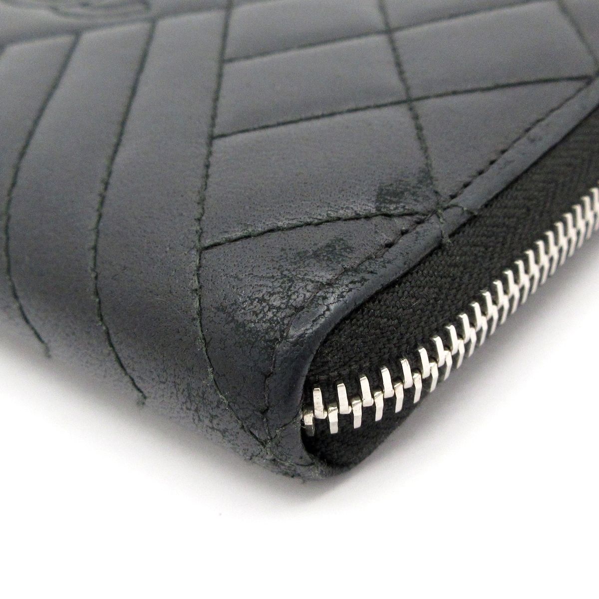 Chanel Wallet Quilted Stitch Black Zip Around Silver — view 6