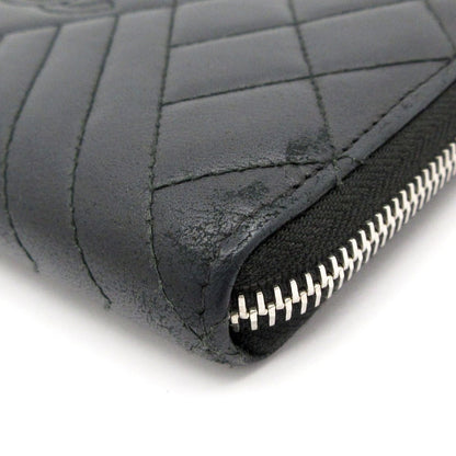Chanel Wallet Quilted Stitch Black Zip Around Silver — view 6