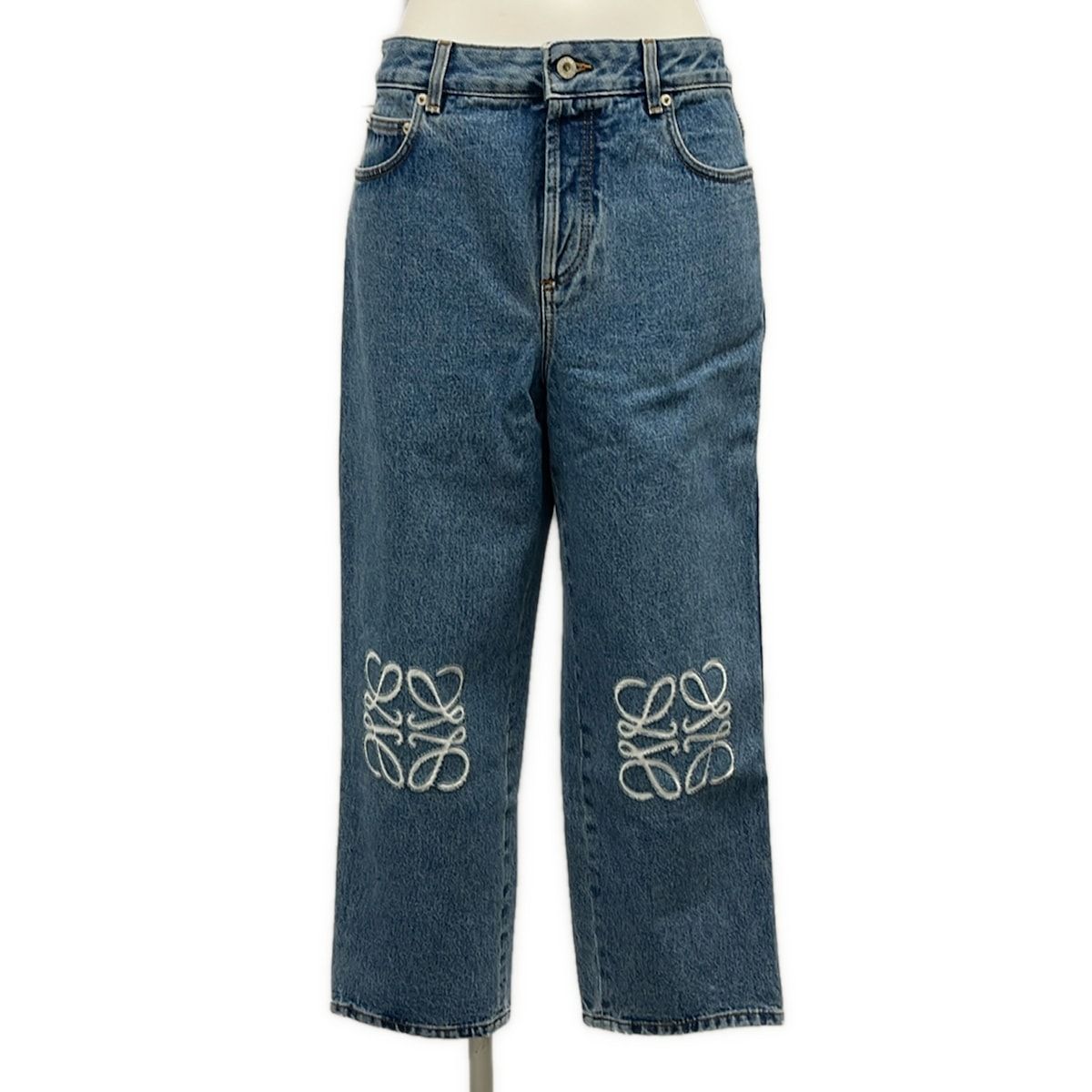 Loewe Jeans 38 M Cropped Denim Pants Blue White Cotton