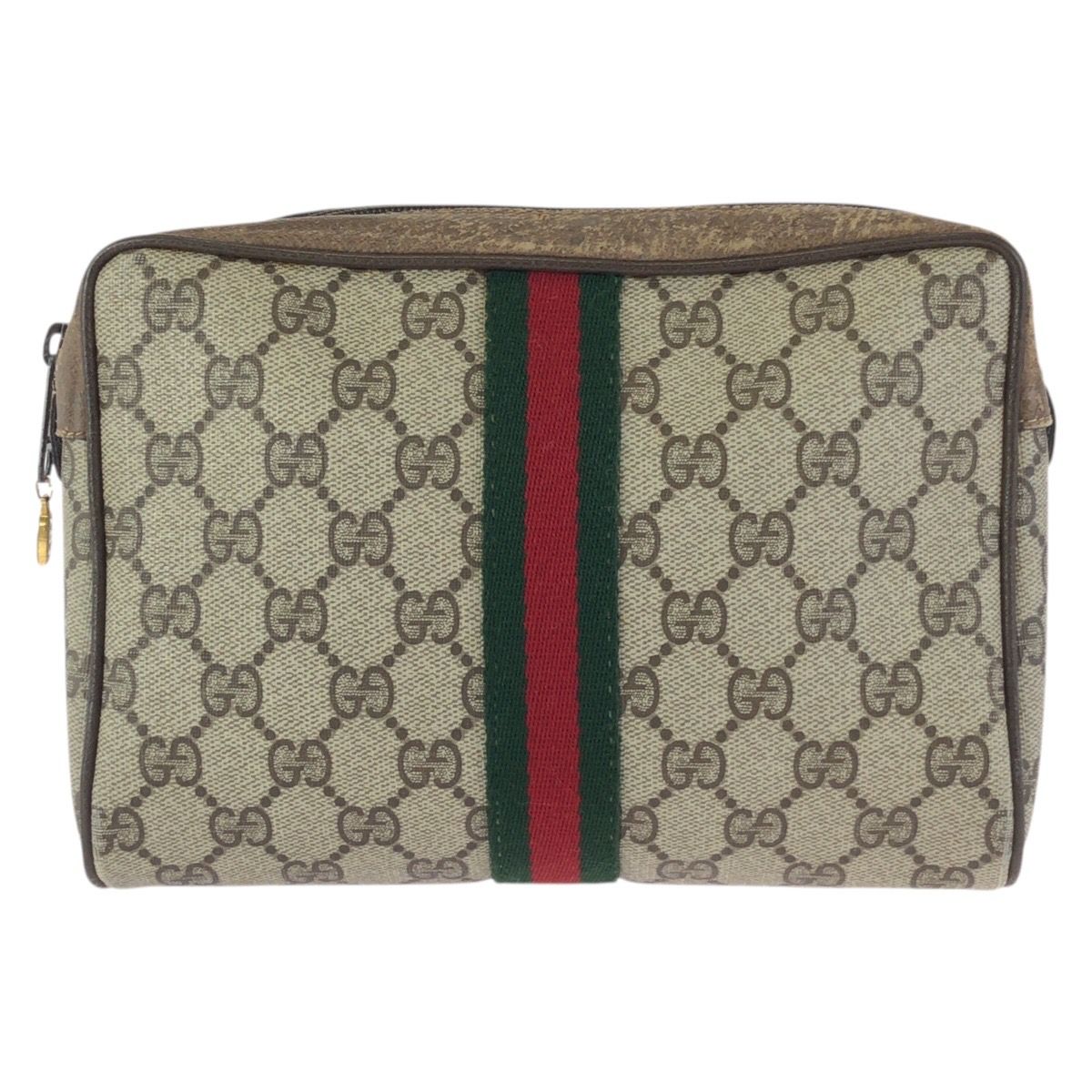 Gucci Vintage Sherry Line Beige Gold GG Supreme Canvas Clutch