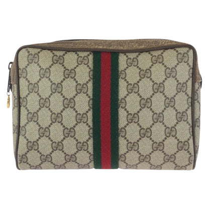 Gucci Vintage Sherry Line Beige Gold GG Supreme Canvas Clutch
