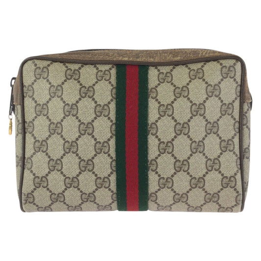 Gucci Vintage Sherry Line Beige Gold GG Supreme Canvas Clutch