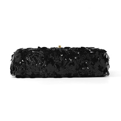 Chanel Chain Shoulder Bag Quilted CC Logo Lambskin Satin Sequin Double Black — view 3