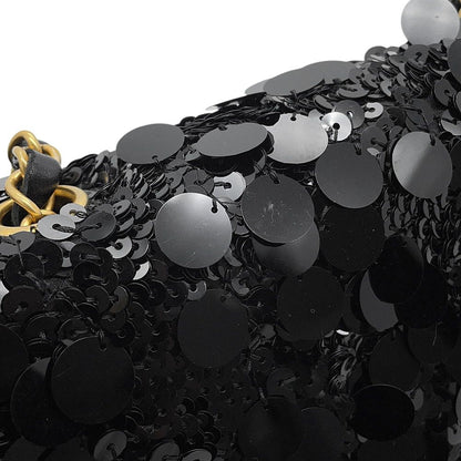 Chanel Chain Shoulder Bag Quilted CC Logo Lambskin Satin Sequin Double Black — view 8