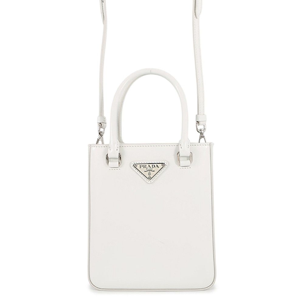 Prada Handbag Spazzolato Small Triangle Logo Leather 2-Way Shoulder White
