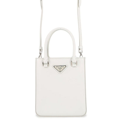 Prada Handbag Spazzolato Small Triangle Logo Leather 2-Way Shoulder White