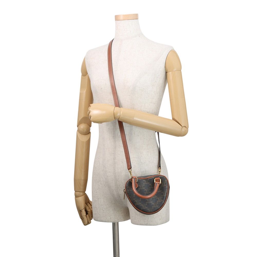 Celine Triomphe Heart Leather 2-Way Shoulder Bag Brown — view 5