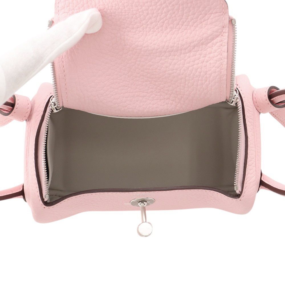 Hermes Lindy Mini Verso Rose Sakura Grease Silver Taurillon Clemence 2-Way — view 5