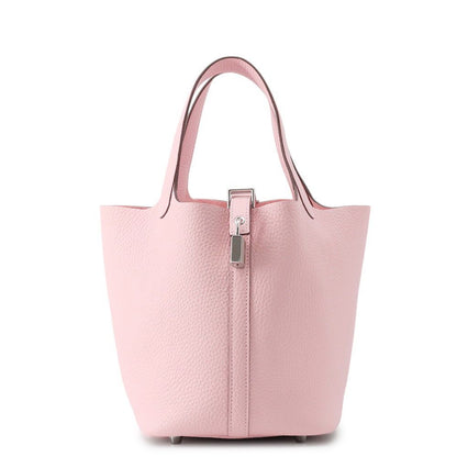 Hermes Handbag Picotin Lock PM Rose Sakura Silver Taurillon Clemence Tote
