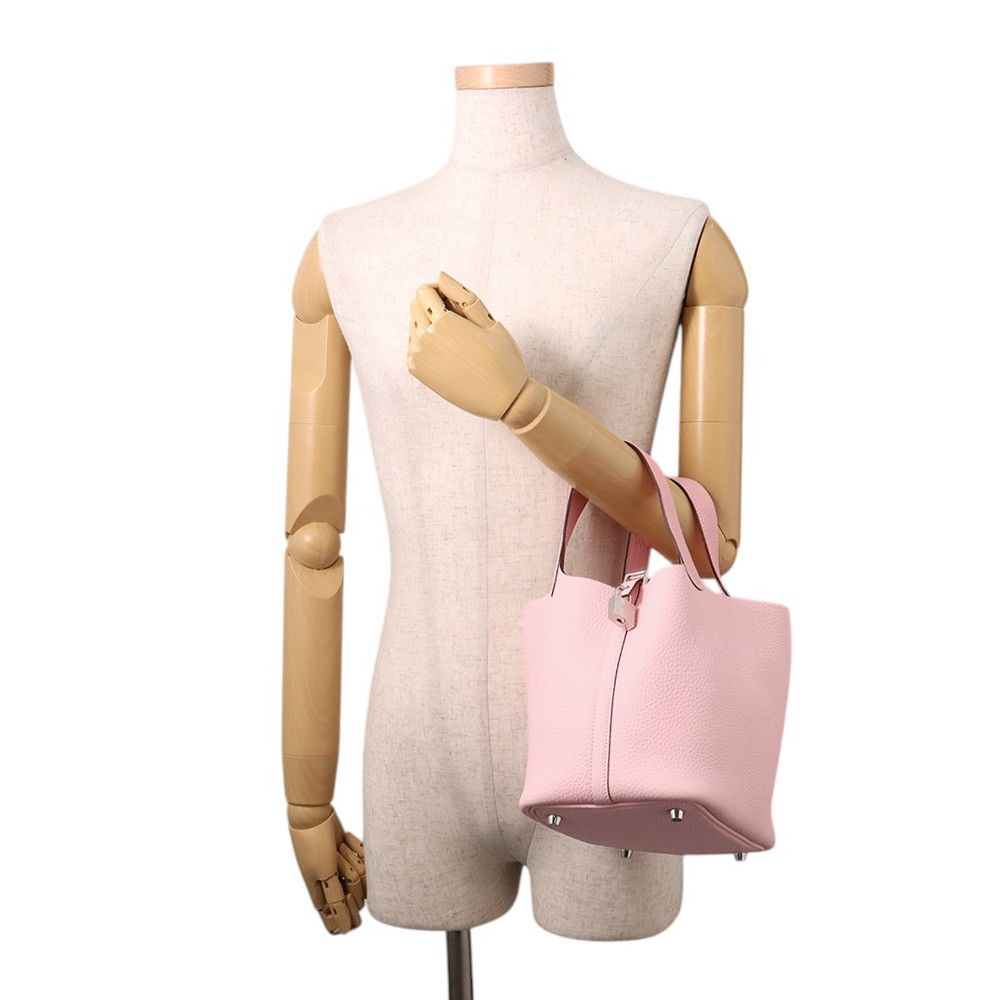 Hermes Handbag Picotin Lock PM Rose Sakura Silver Taurillon Clemence Tote — view 4