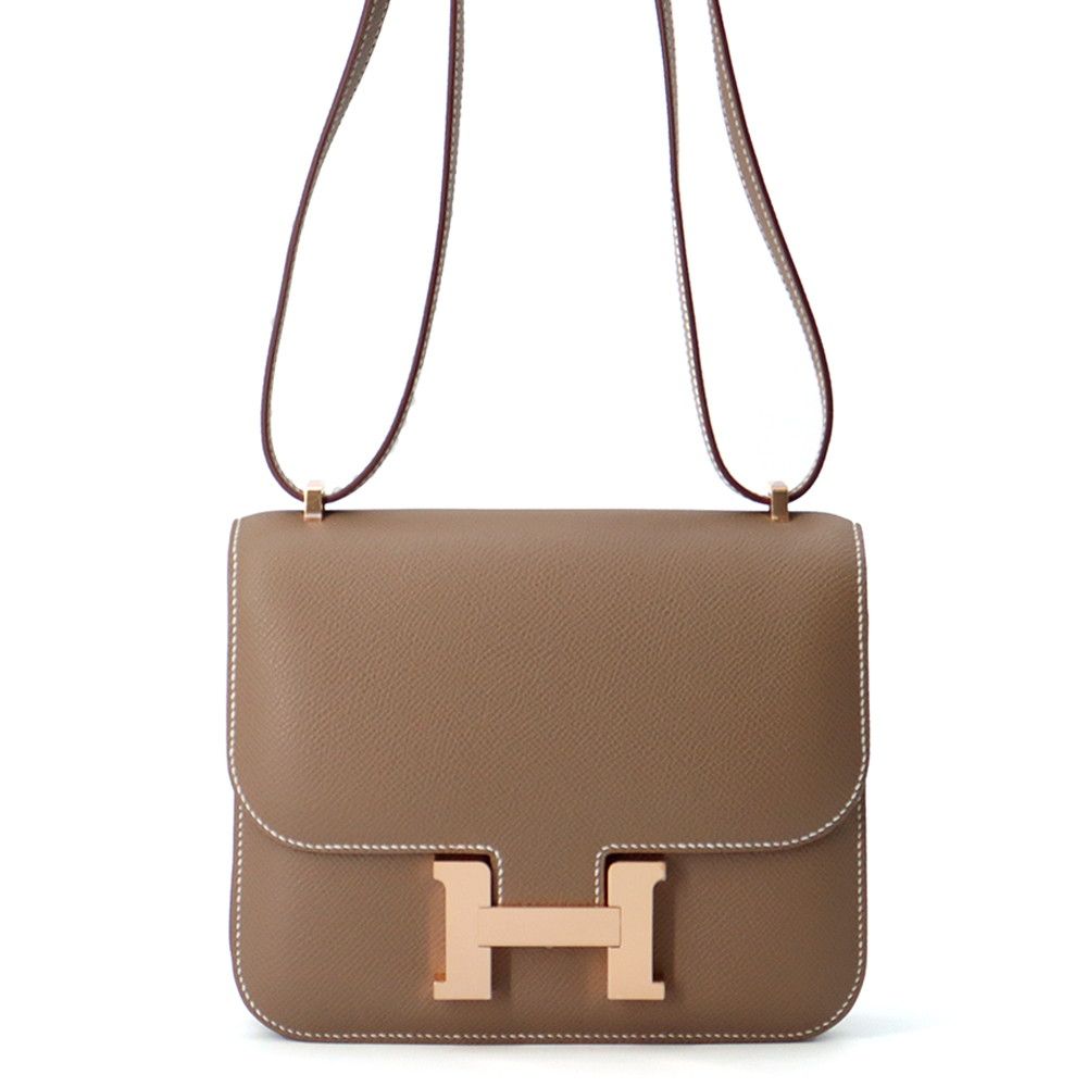 Hermes Shoulder Bag Mini Constance 3 Miloire Etoupe Pink Gold Epsom