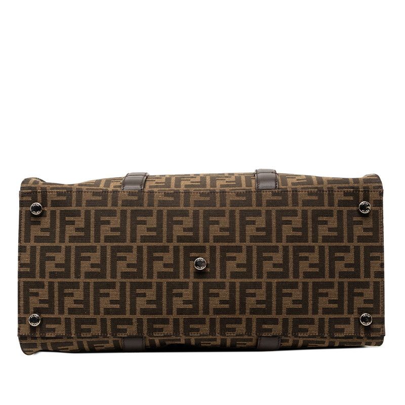 Fendi FF Logo Tote Shoulder Bag 2-Way Brown Canvas Leather — view 3