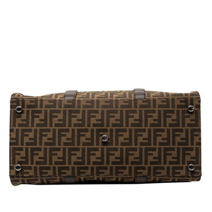 Fendi FF Logo Tote Shoulder Bag 2-Way Brown Canvas Leather — view 3