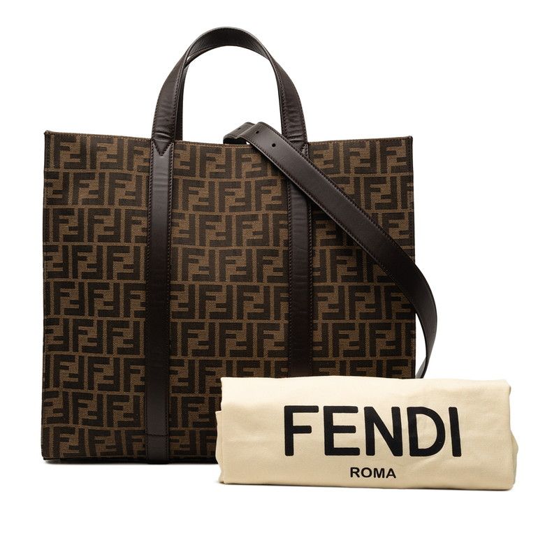 Fendi FF Logo Tote Shoulder Bag 2-Way Brown Canvas Leather — view 7