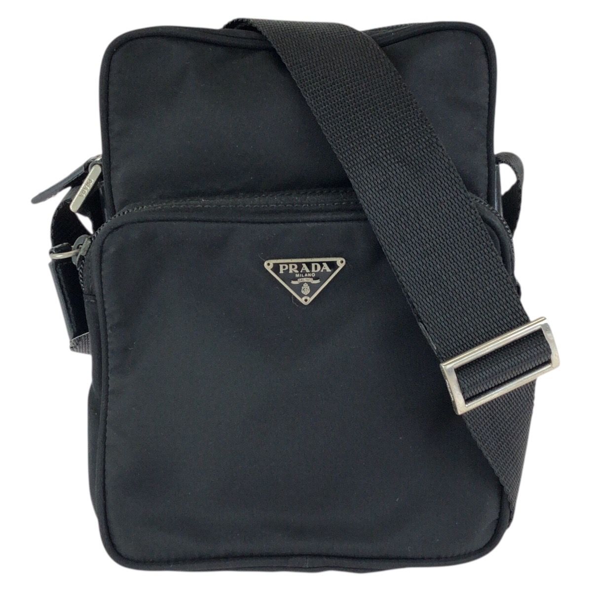 Prada Tessuto Black Silver Nylon Shoulder Bag Pochette