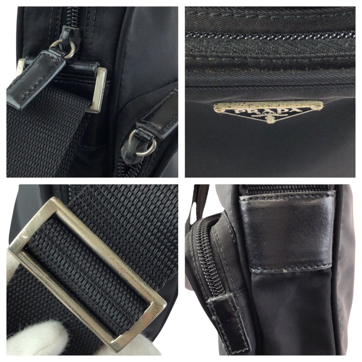 Prada Tessuto Black Silver Nylon Shoulder Bag Pochette — view 5