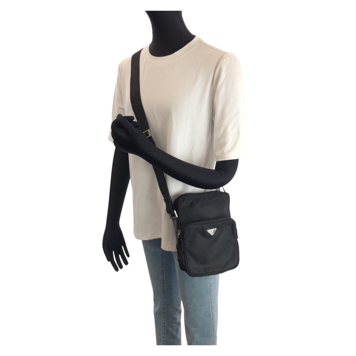Prada Tessuto Black Silver Nylon Shoulder Bag Pochette — view 7