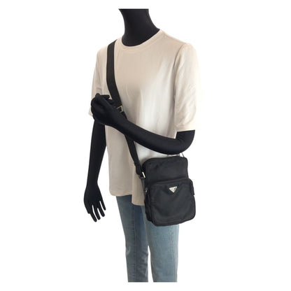 Prada Tessuto Black Silver Nylon Shoulder Bag Pochette — view 7