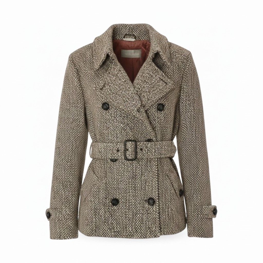 Max Mara Double Breasted Tweed Coat Insulation Jacket Half 42 Beige Brown