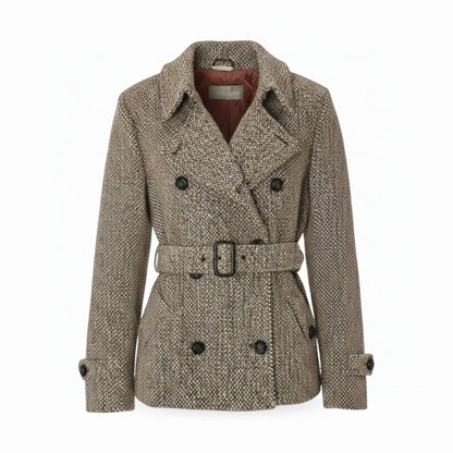 Max Mara Double Breasted Tweed Coat Insulation Jacket Half 42 Beige Brown