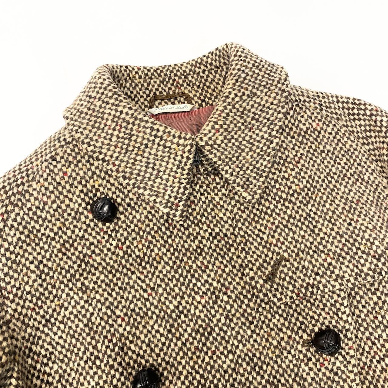 Max Mara Double Breasted Tweed Coat Insulation Jacket Half 42 Beige Brown — view 8