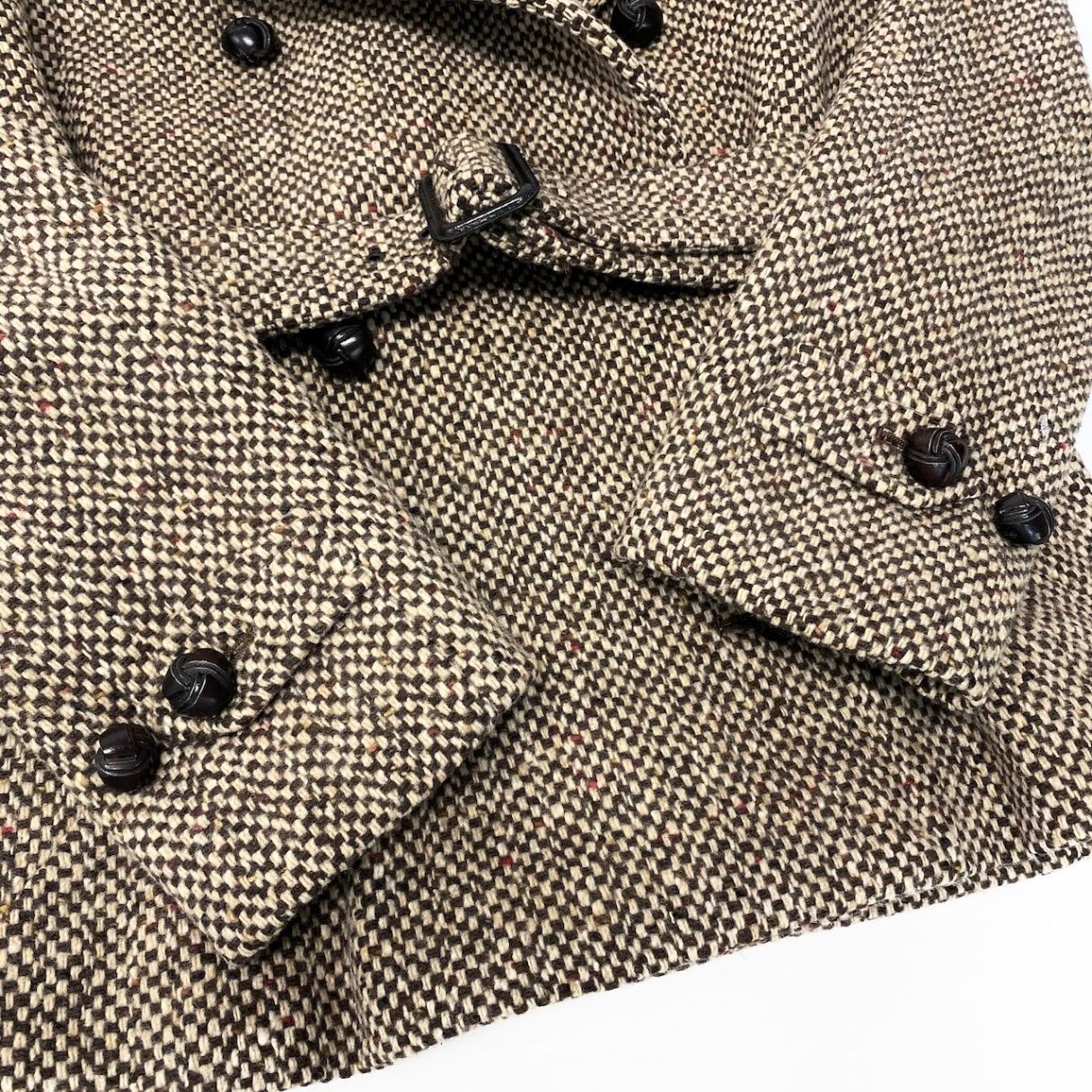 Max Mara Double Breasted Tweed Coat Insulation Jacket Half 42 Beige Brown — view 6