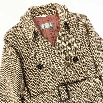 Max Mara Double Breasted Tweed Coat Insulation Jacket Half 42 Beige Brown — view 5