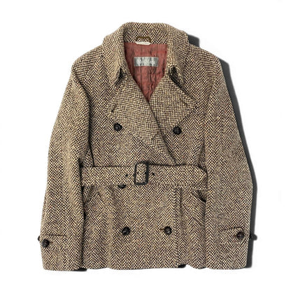 Max Mara Double Breasted Tweed Coat Insulation Jacket Half 42 Beige Brown — view 2