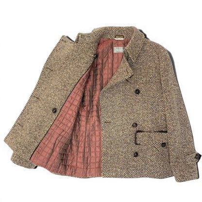 Max Mara Double Breasted Tweed Coat Insulation Jacket Half 42 Beige Brown — view 4