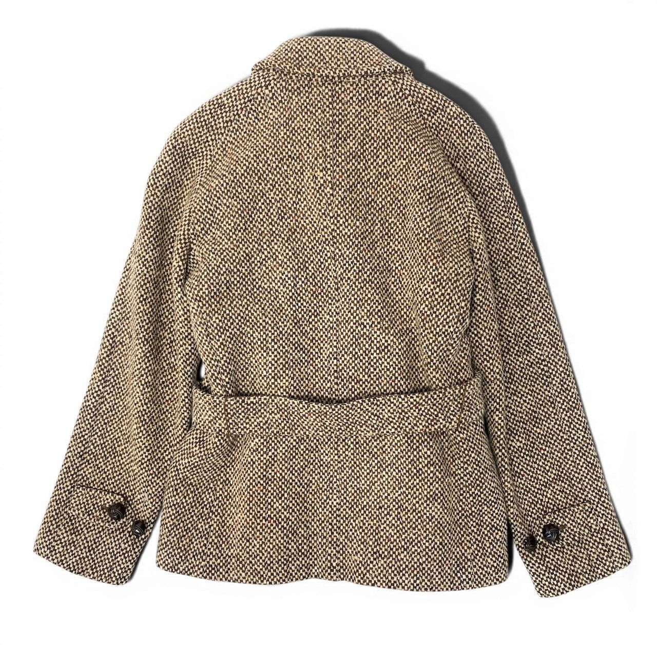Max Mara Double Breasted Tweed Coat Insulation Jacket Half 42 Beige Brown — view 3
