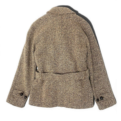 Max Mara Double Breasted Tweed Coat Insulation Jacket Half 42 Beige Brown — view 3