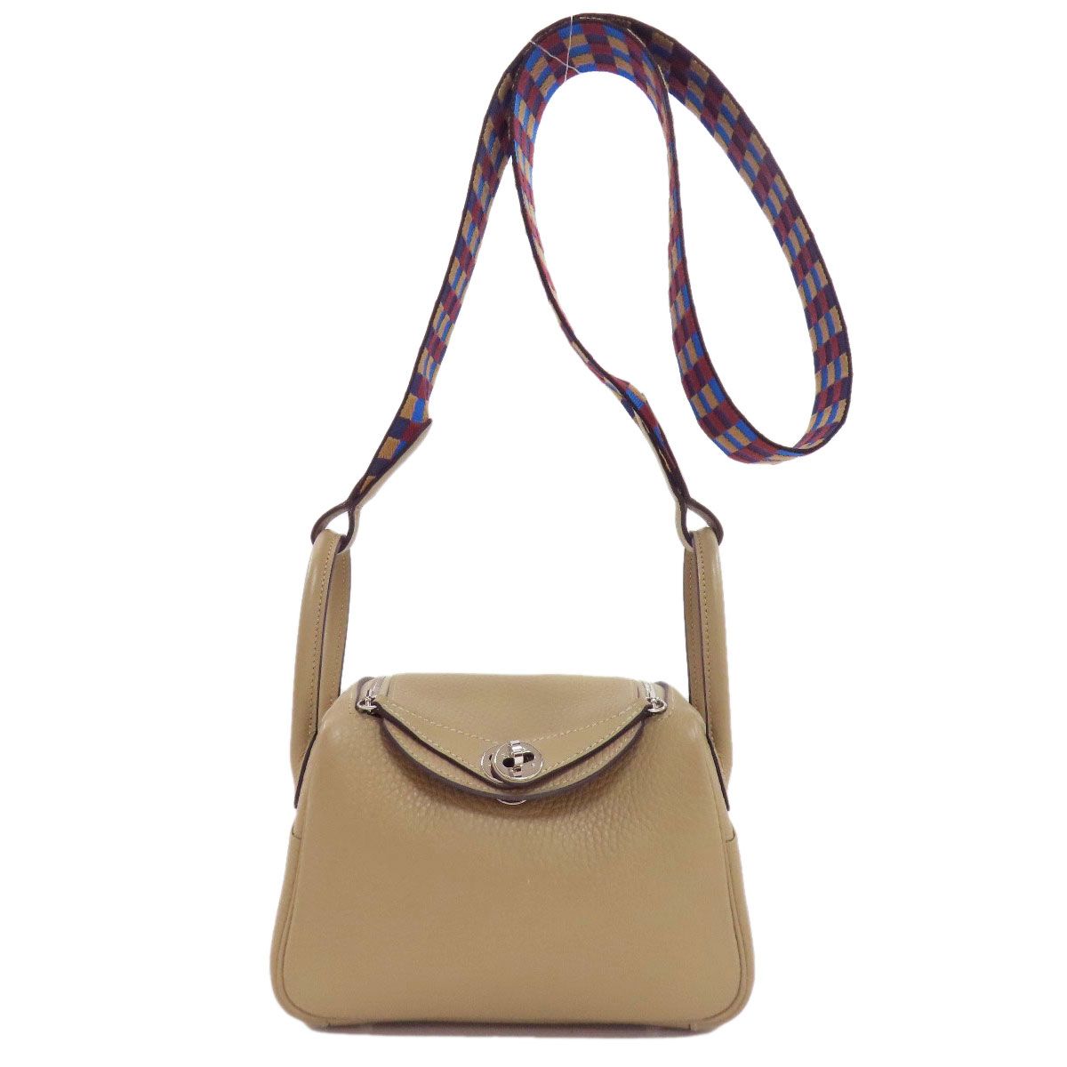 Hermes Lindy Mini Verso Maxi Quadrille Silver Handbag Taurillon