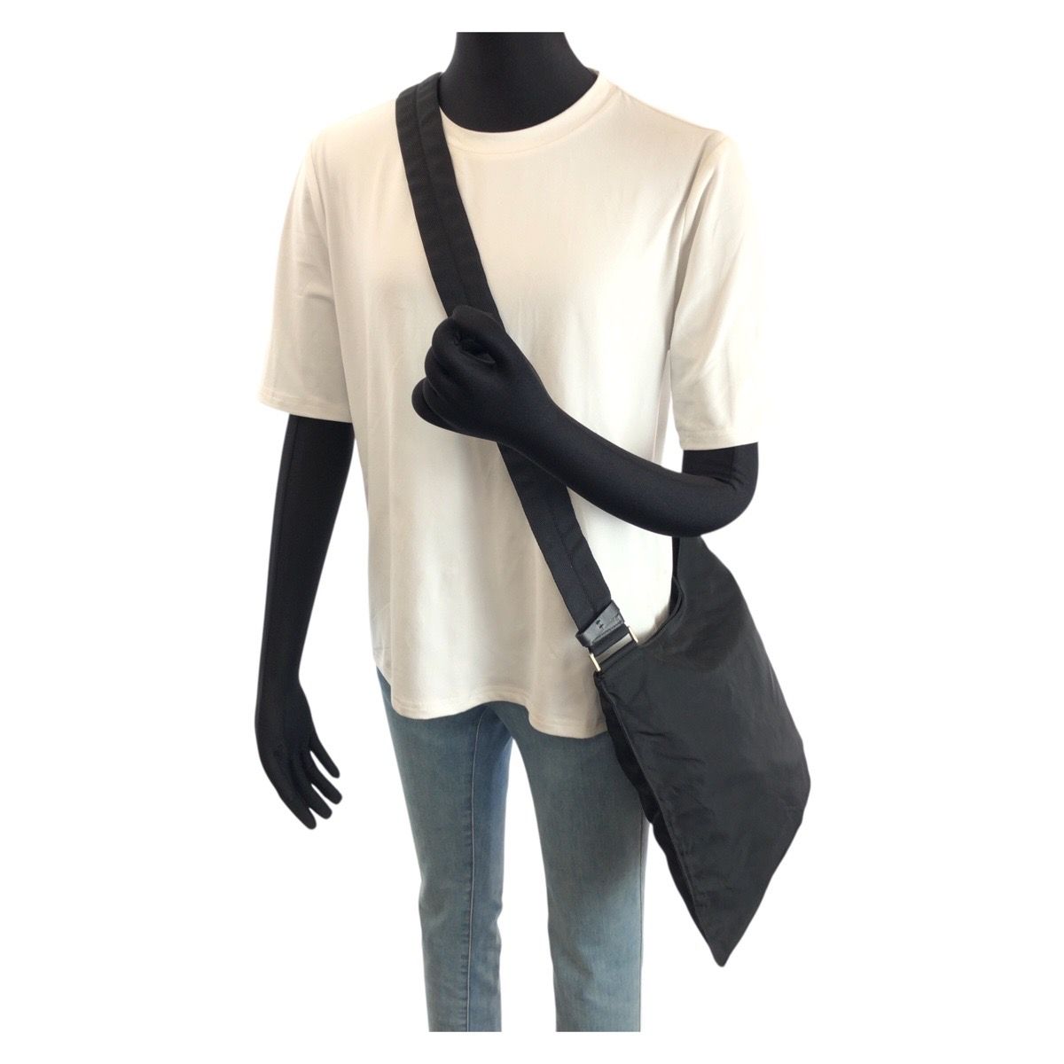 Prada Tessuto Black Silver Nylon Shoulder Bag — view 7