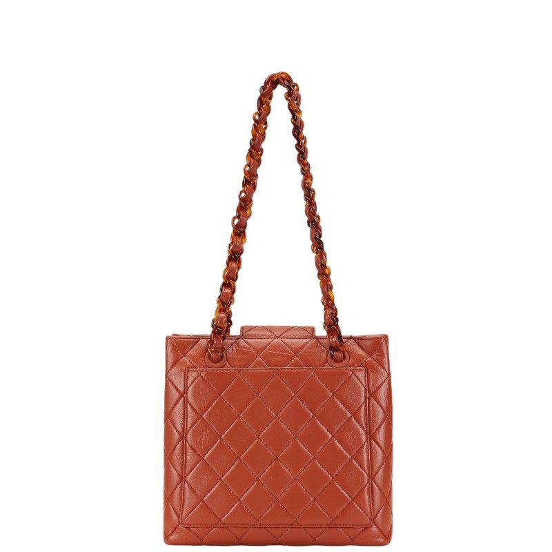 Chanel Quilted CC Logo Platinum Shoulder Bag Orange Brown Lambskin — view 3