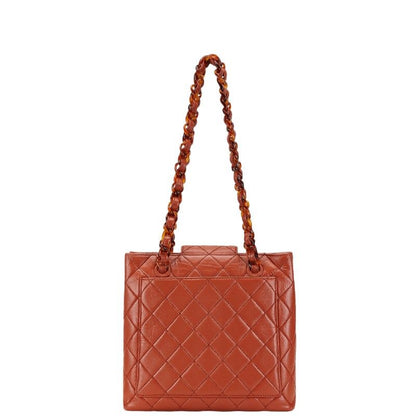 Chanel Quilted CC Logo Platinum Shoulder Bag Orange Brown Lambskin — view 3