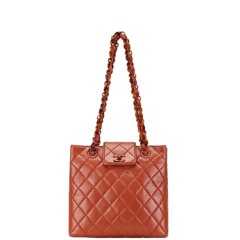 Chanel Quilted CC Logo Platinum Shoulder Bag Orange Brown Lambskin