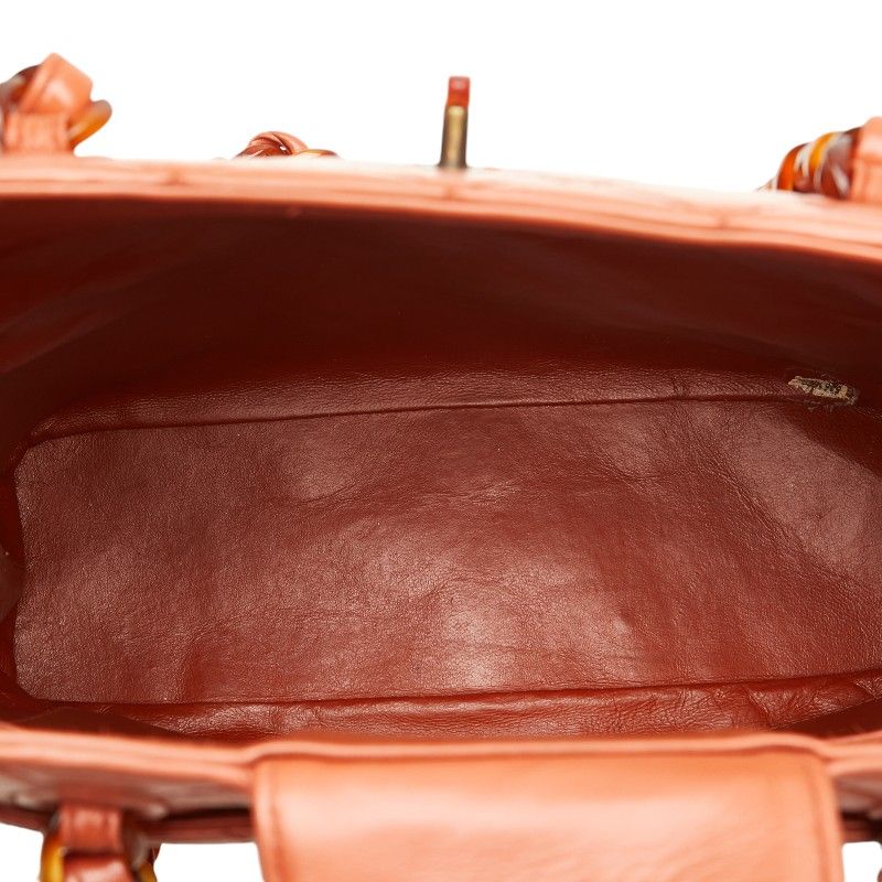 Chanel Quilted CC Logo Platinum Shoulder Bag Orange Brown Lambskin — view 6